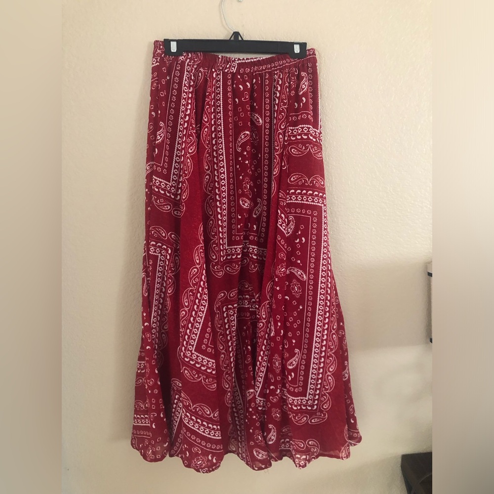 Long red skirt